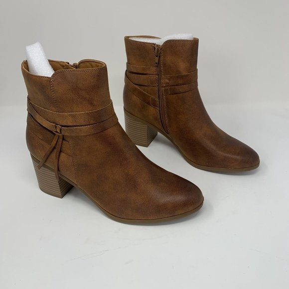 Style &‎ Co Carlieef 10015610100 Ankle Bootie Women's 10M Cognac Side Zip S0541 - Picture 1 of 10